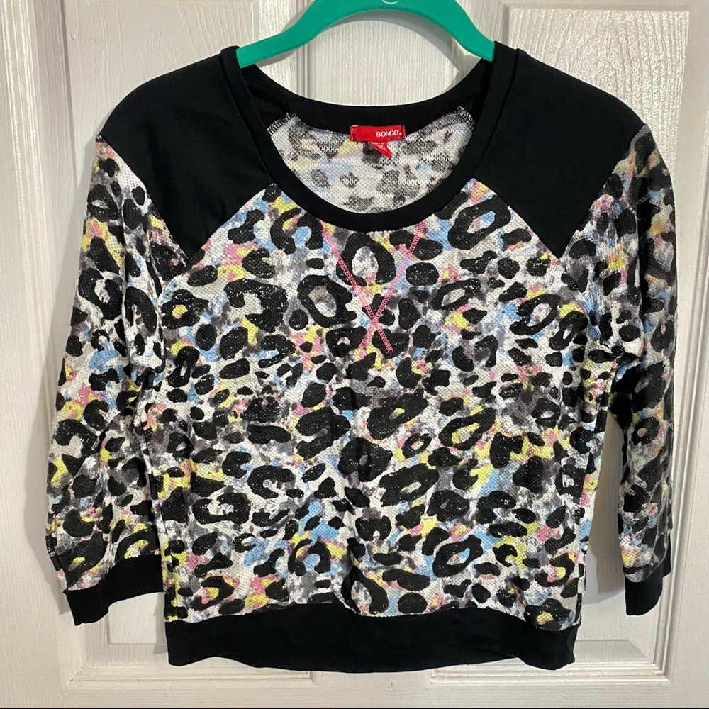 Bongo-Animal Print Raglan 3/4 Sleeve Boxy Top-S